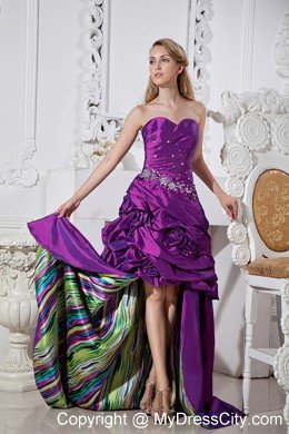 Sweetheart Beaded Flowers Purple 2013 High-low Prom Dress