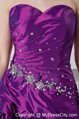 Sweetheart Beaded Flowers Purple 2013 High-low Prom Dress