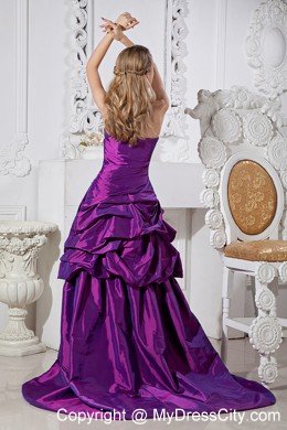 Sweetheart Beaded Flowers Purple 2013 High-low Prom Dress