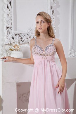 Beaded Straps Chiffon Empire Prom Dresses with Gold and Silver Beading