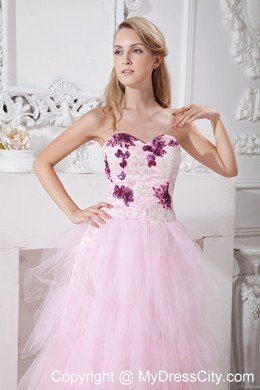 Sweetheart Appliques Ruffles Tulle Baby Pink 2013 Prom Dress