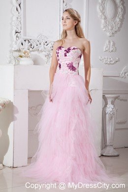 Sweetheart Appliques Ruffles Tulle Baby Pink 2013 Prom Dress