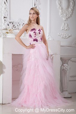 Sweetheart Appliques Ruffles Tulle Baby Pink 2013 Prom Dress