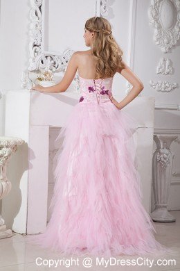 Sweetheart Appliques Ruffles Tulle Baby Pink 2013 Prom Dress