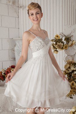 Beading Empire Straps White Short Prom Dress for Girls