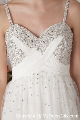 Beading Empire Straps White Short Prom Dress for Girls