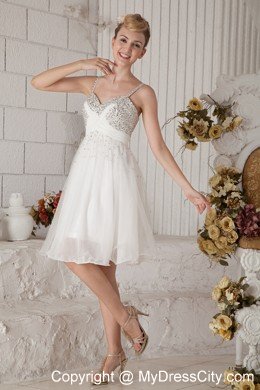 Beading Empire Straps White Short Prom Dress for Girls