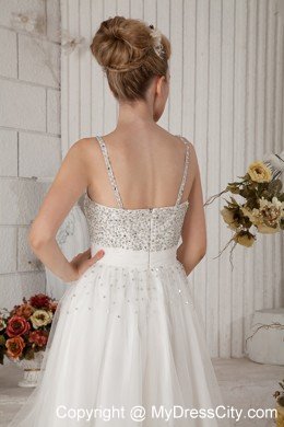 Beading Empire Straps White Short Prom Dress for Girls