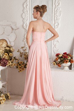 Baby Pink High Slit Sweetheart Beading Prom Dress with Brush Train