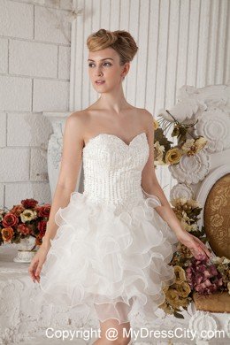 White Organza Beading Mini-length Sweetheart Short Prom Dress for Girls