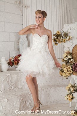 White Organza Beading Mini-length Sweetheart Short Prom Dress for Girls