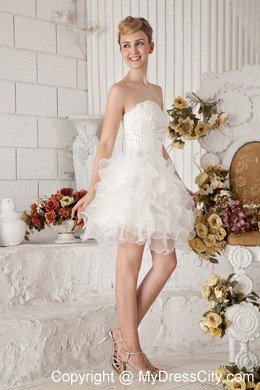 White Organza Beading Mini-length Sweetheart Short Prom Dress for Girls