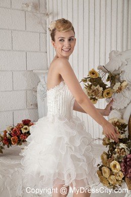 White Organza Beading Mini-length Sweetheart Short Prom Dress for Girls