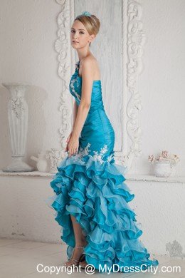 Organza One Shoulder Strap Mermaid Ruffles 2013 Teal Prom Dress