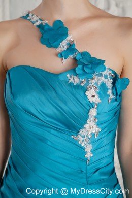 Organza One Shoulder Strap Mermaid Ruffles 2013 Teal Prom Dress