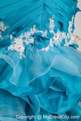 Organza One Shoulder Strap Mermaid Ruffles 2013 Teal Prom Dress