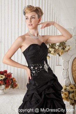 Taffeta Sweetheart Beading and Ruches High-low Black Prom Dress