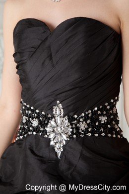 Taffeta Sweetheart Beading and Ruches High-low Black Prom Dress