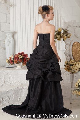 Taffeta Sweetheart Beading and Ruches High-low Black Prom Dress