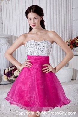 Sweetheart Organza Beading Mini-length Hot Pink Short Prom Dress