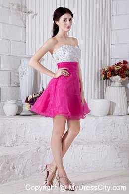 Sweetheart Organza Beading Mini-length Hot Pink Short Prom Dress