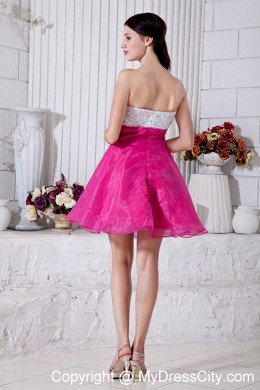 Sweetheart Organza Beading Mini-length Hot Pink Short Prom Dress