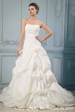 Chapel Train Wedding Dress with Pick-ups and Hand Made Flower