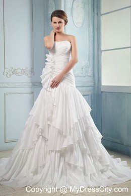 Special Beading Ruffled Layers Court Train A-line Bridal Gown