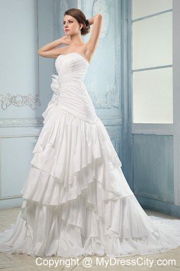 Special Beading Ruffled Layers Court Train A-line Bridal Gown