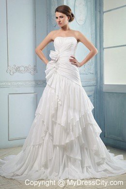 Special Beading Ruffled Layers Court Train A-line Bridal Gown