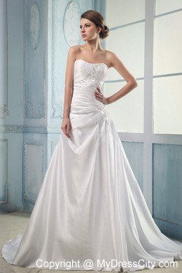 Elegant Appliques and Ruching Court Train A-line Wedding Dress