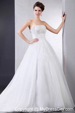 Pretty Ball Gown Appliques Lace-up Chapel Train Wedding Dress