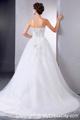 Pretty Ball Gown Appliques Lace-up Chapel Train Wedding Dress