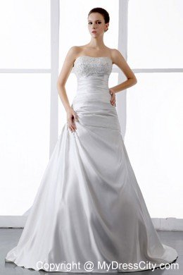 Gorgeous Appliques A-line Court Train Satin Wedding Dress