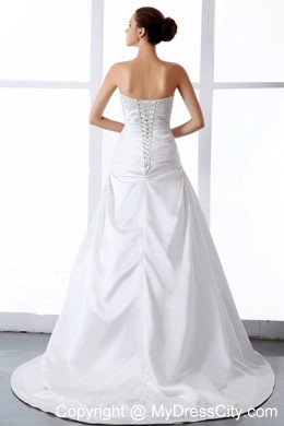 Gorgeous Appliques A-line Court Train Satin Wedding Dress