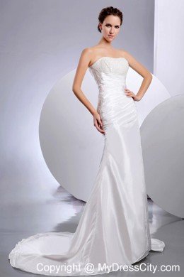 Court Train Elegant Wedding Dress with Beading and Ruching