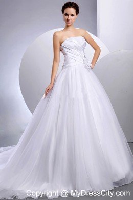 A-line Wedding Dress with Hand Made Flower Cathedral Train