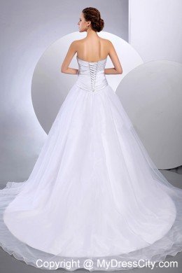 A-line Wedding Dress with Hand Made Flower Cathedral Train