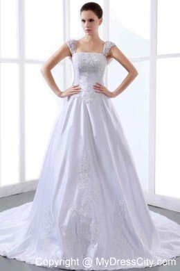 Straps A-line Beading Lace Wedding Gown of Cathedral Train