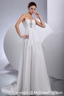 Sweetheart Empire Brush Train Beading and Ruches Wedding Dress