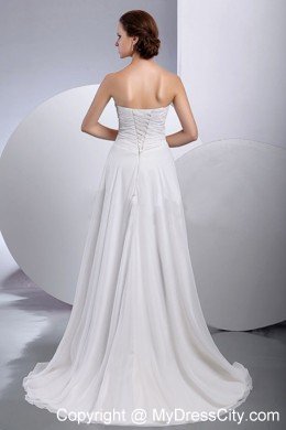 Sweetheart Empire Brush Train Beading and Ruches Wedding Dress