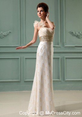 Flowery Single Shoulder Long Wedding Dress with Champagne Beading