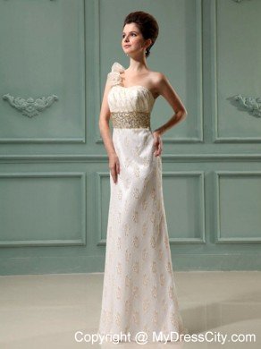 Flowery Single Shoulder Long Wedding Dress with Champagne Beading