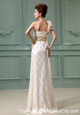 Flowery Single Shoulder Long Wedding Dress with Champagne Beading