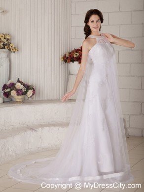 Column High-neck Beading Criss-cross Back Wedding Dress