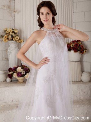 Column High-neck Beading Criss-cross Back Wedding Dress