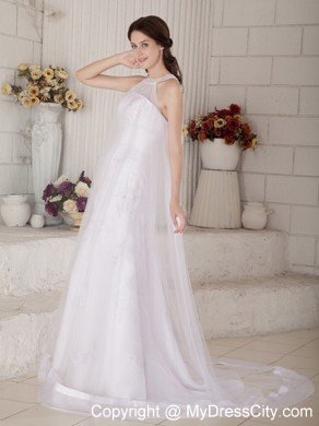 Column High-neck Beading Criss-cross Back Wedding Dress