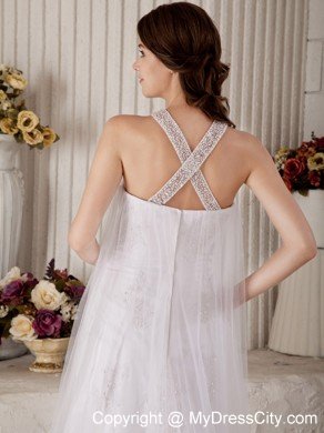 Column High-neck Beading Criss-cross Back Wedding Dress