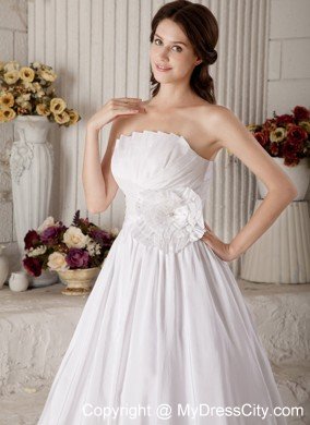 A-line Beaded Flower Decorate Waist Ruched Wedding Dress