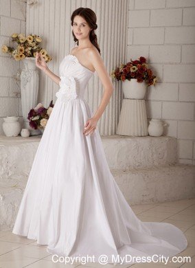 A-line Beaded Flower Decorate Waist Ruched Wedding Dress